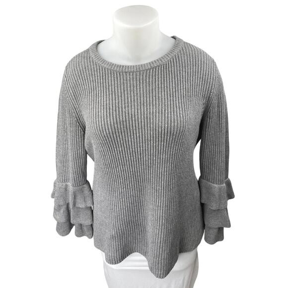 Calvin Klein Women's Gray Rib Knit Ruffle Long Sleeve Pullover Sweater Top Sz XL - Picture 1 of 4